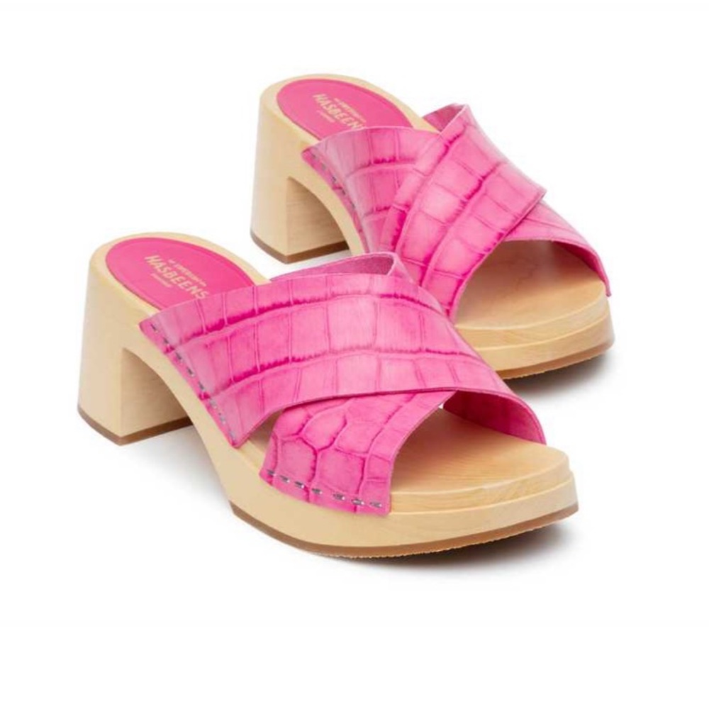 NWT Swedish Hasbeens Annette High Hot Pink Croc Sandals 41 (10)